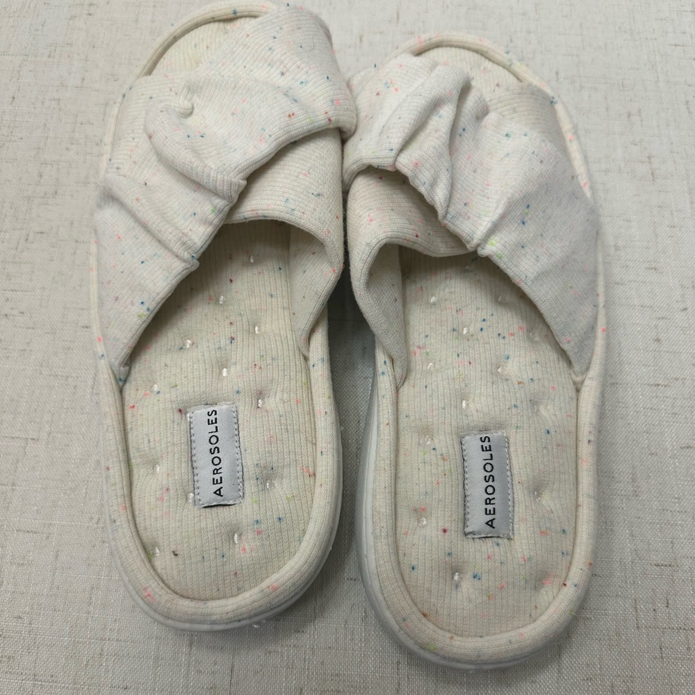 💜Aeropostale Ivory Speckled Slide Sandals with Knotted Upper - Picture 5 of 7